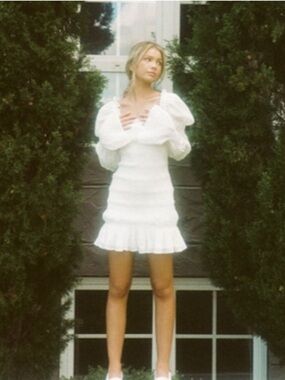 Sabo Skirt White Long Sleeve Smocked Mini Dress